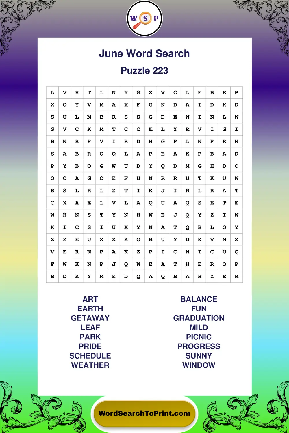 June Word Search Puzzle 223