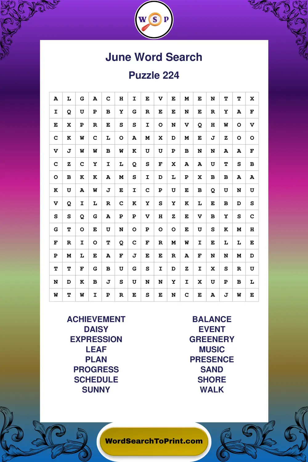 June Word Search Puzzle 224