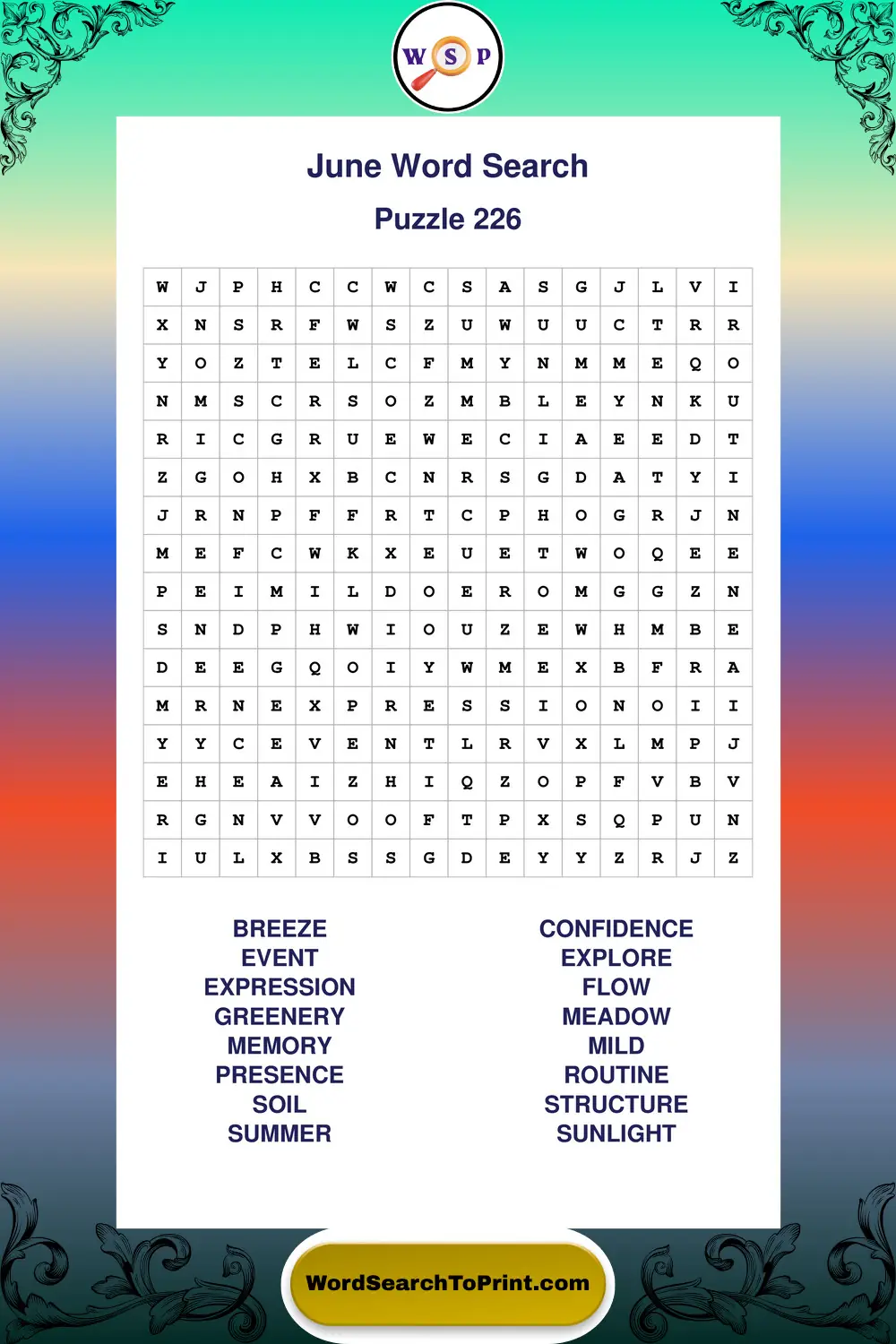 June Word Search Puzzle 226