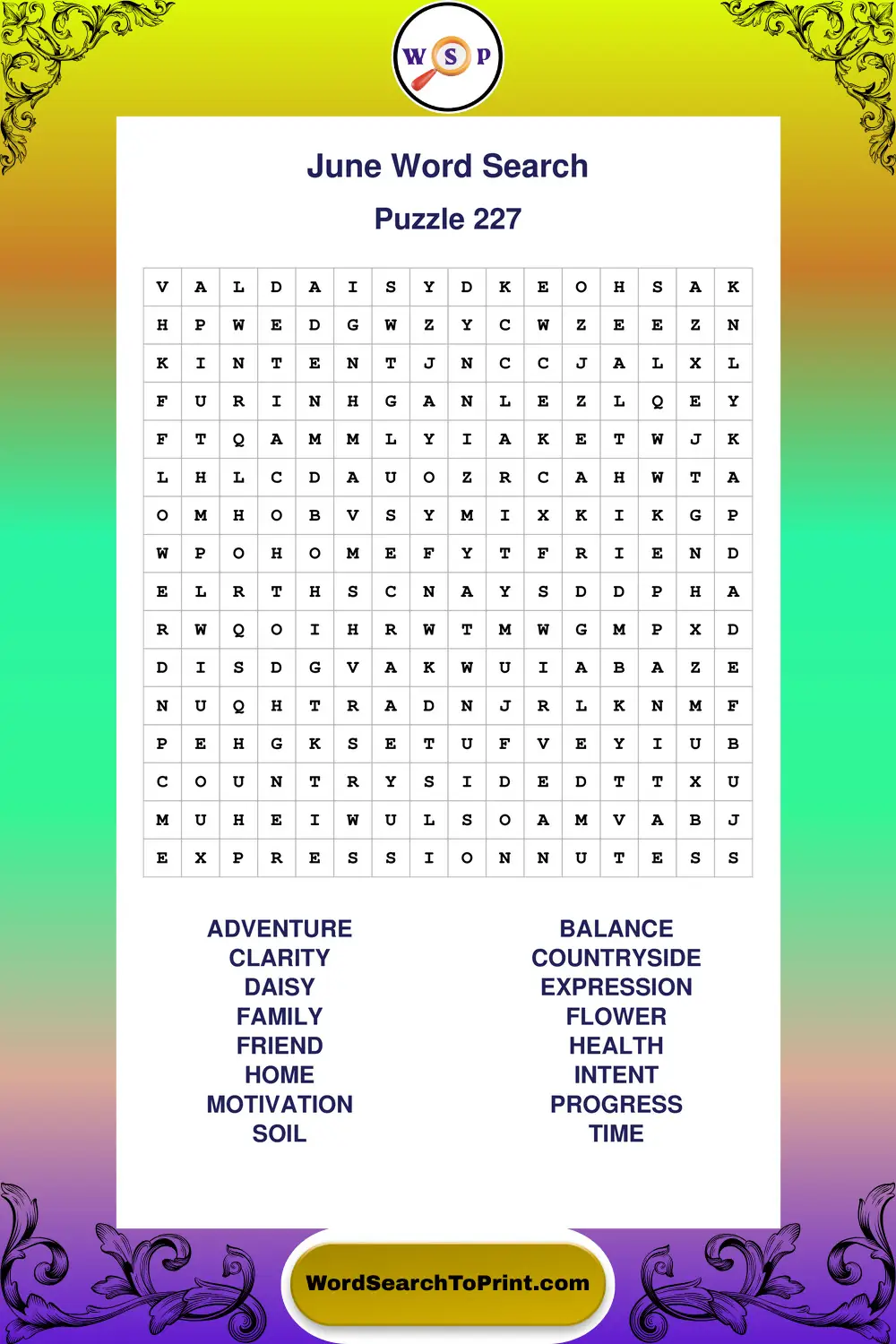 June Word Search Puzzle 227