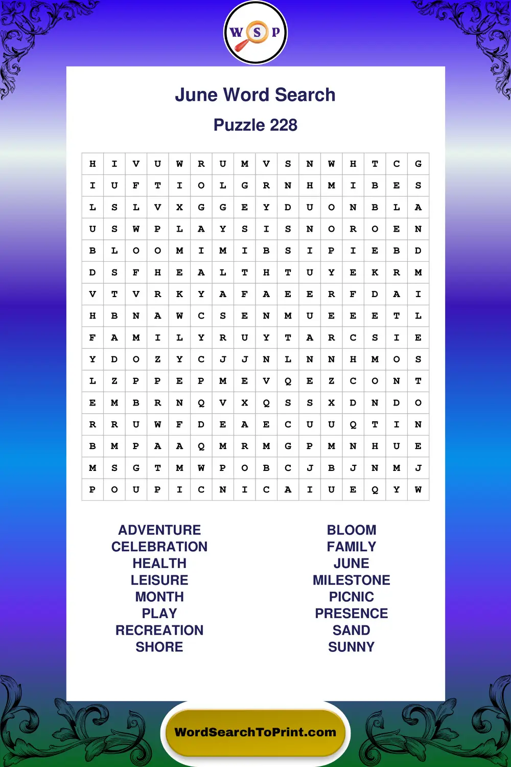 June Word Search Puzzle 228