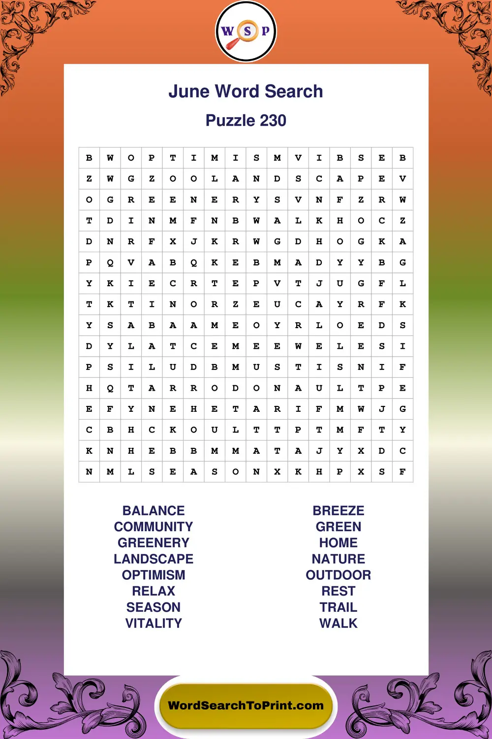 June Word Search Puzzle 230