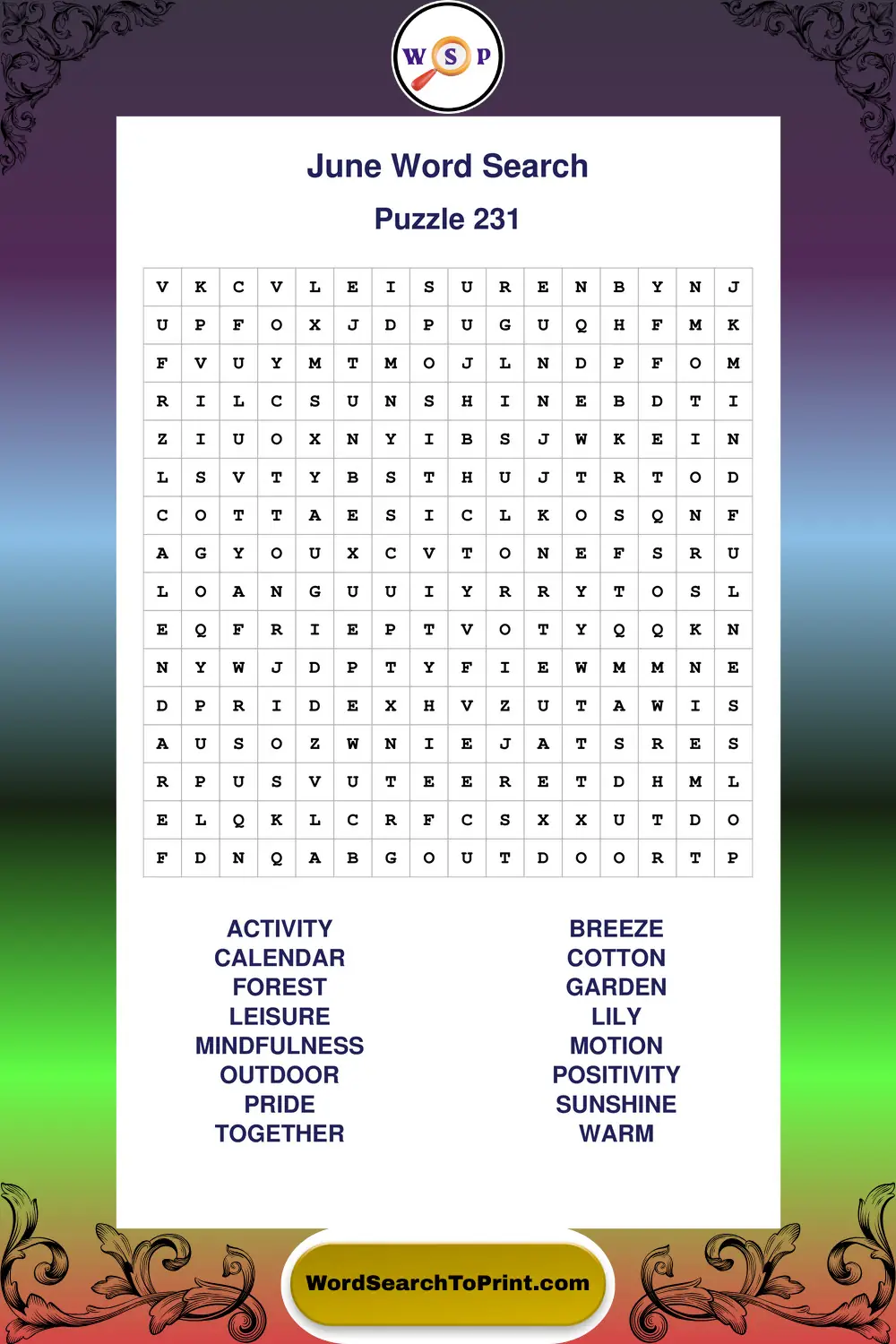June Word Search Puzzle 231