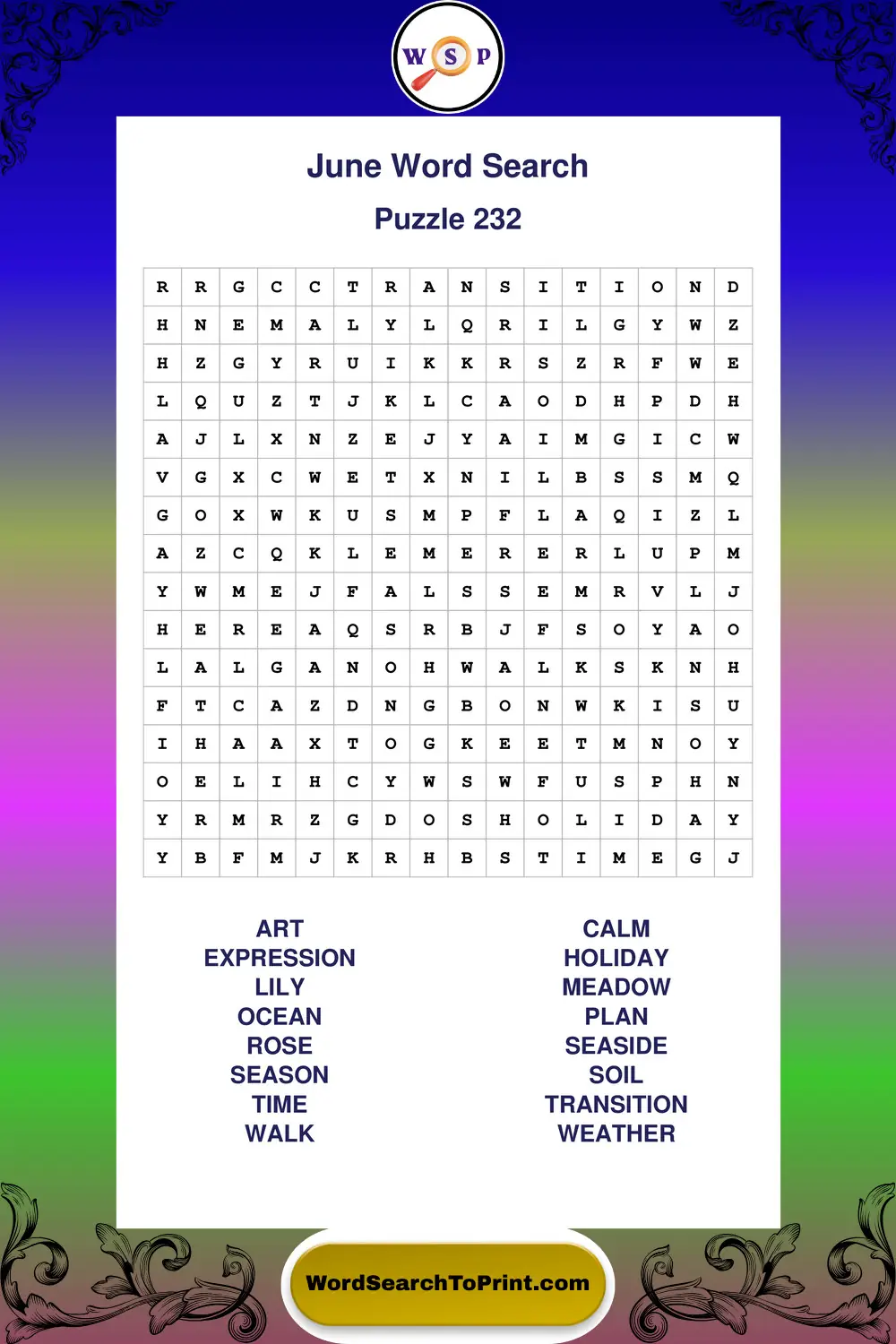 June Word Search Puzzle 232
