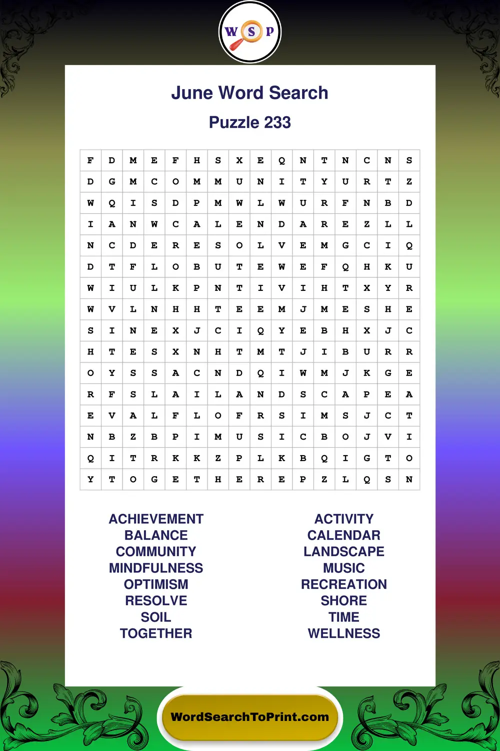 June Word Search Puzzle 233