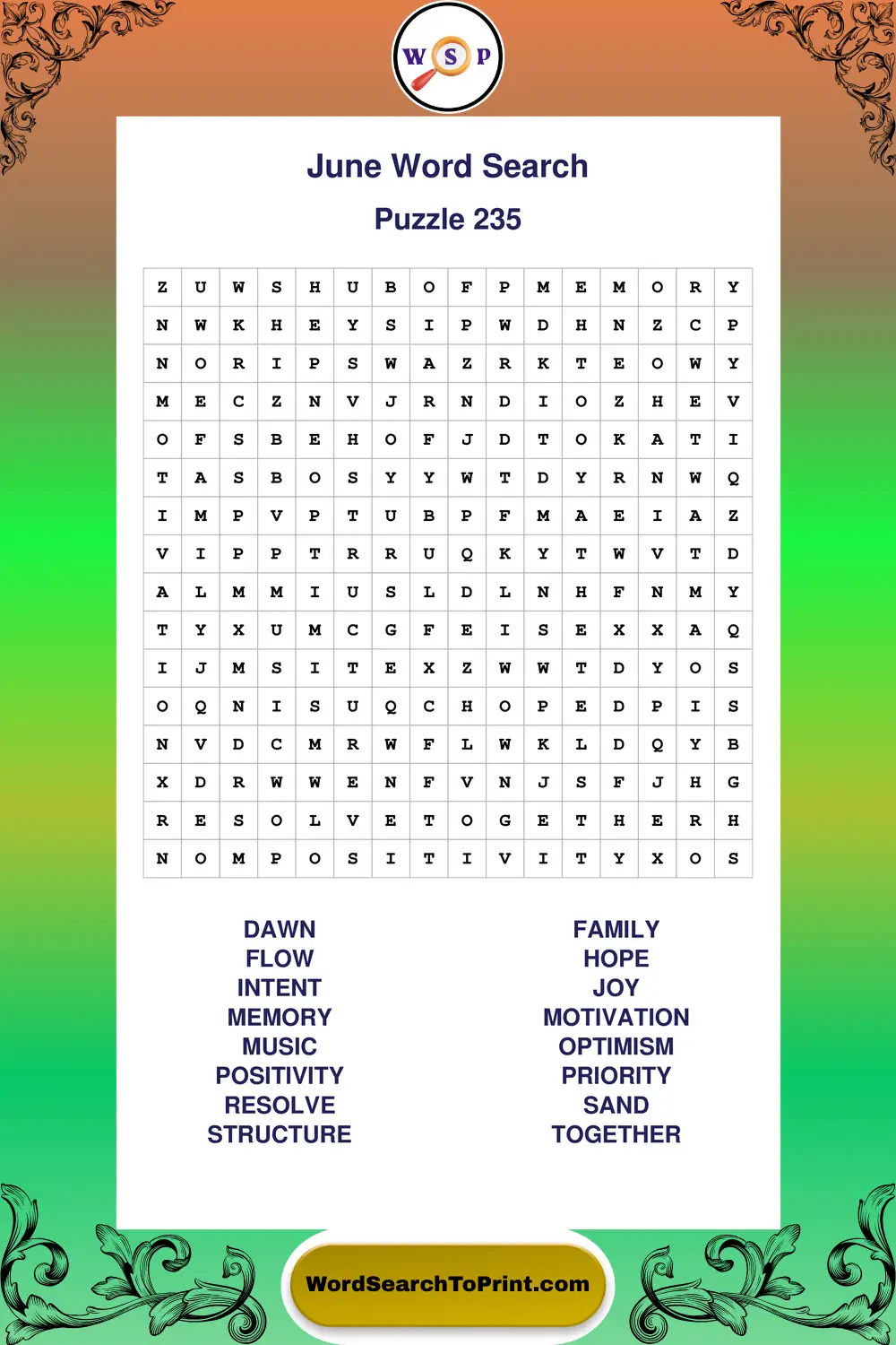 June Word Search Puzzle 235