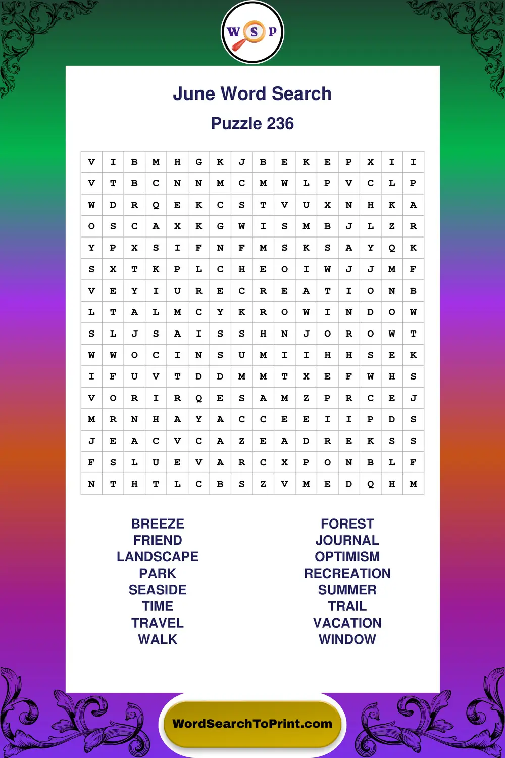 June Word Search Puzzle 236