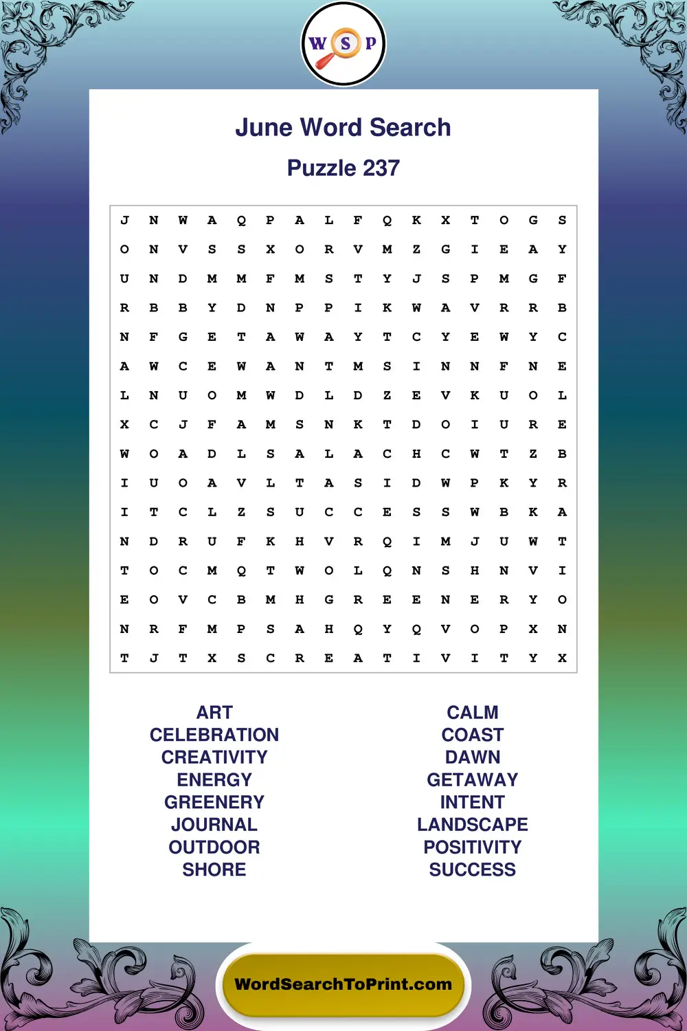 June Word Search Puzzle 237