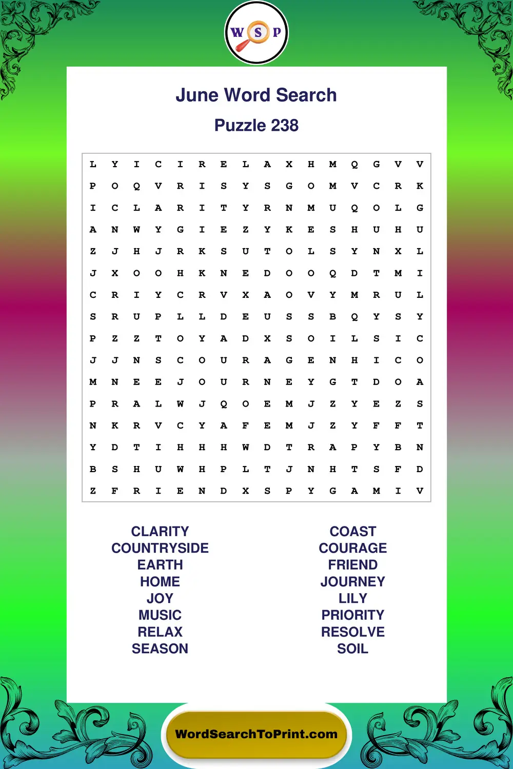 June Word Search Puzzle 238