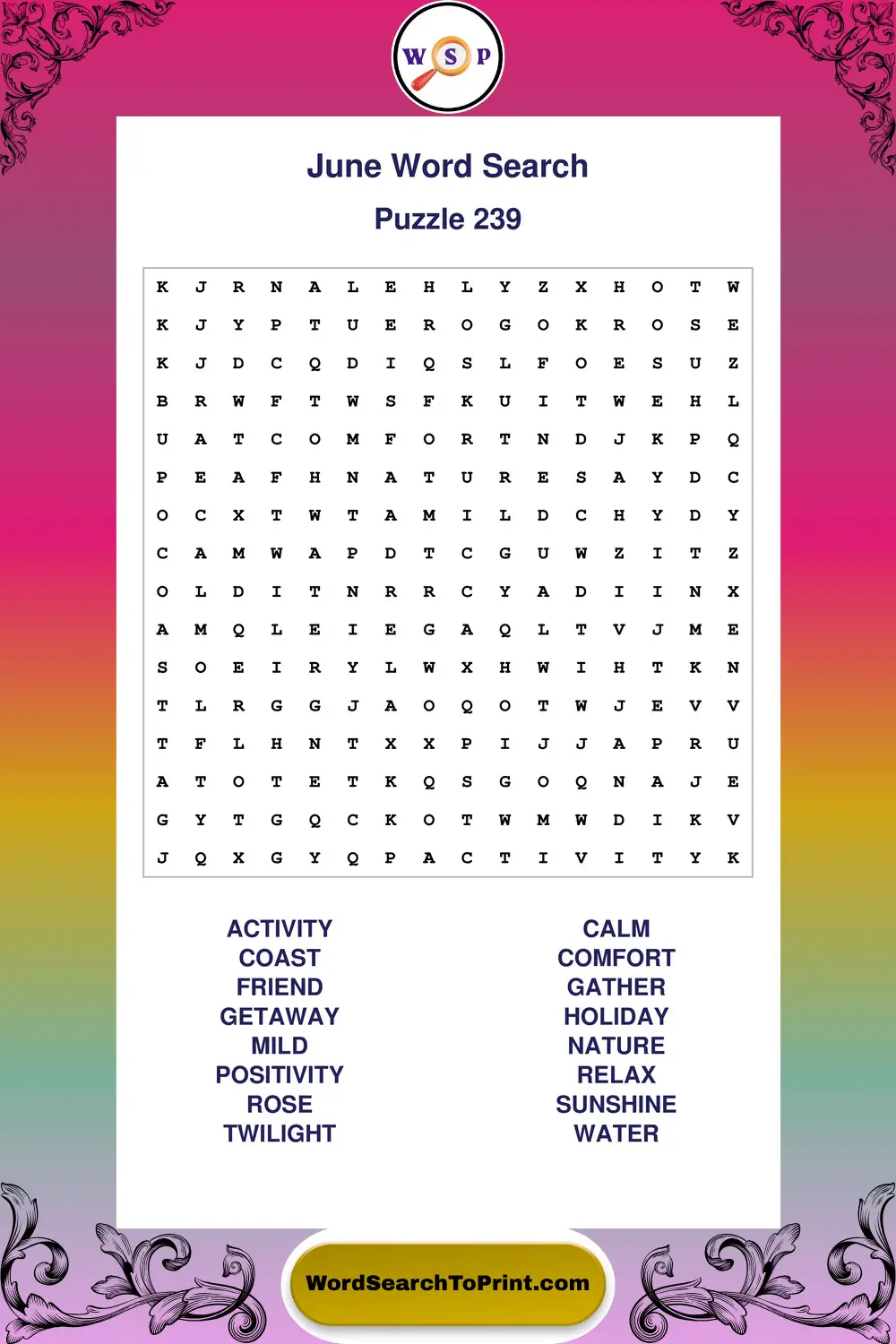 June Word Search Puzzle 239