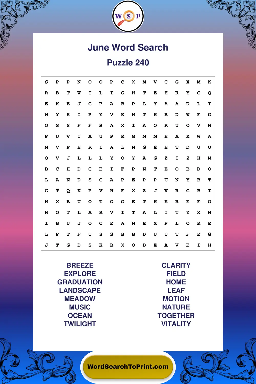 June Word Search Puzzle 240