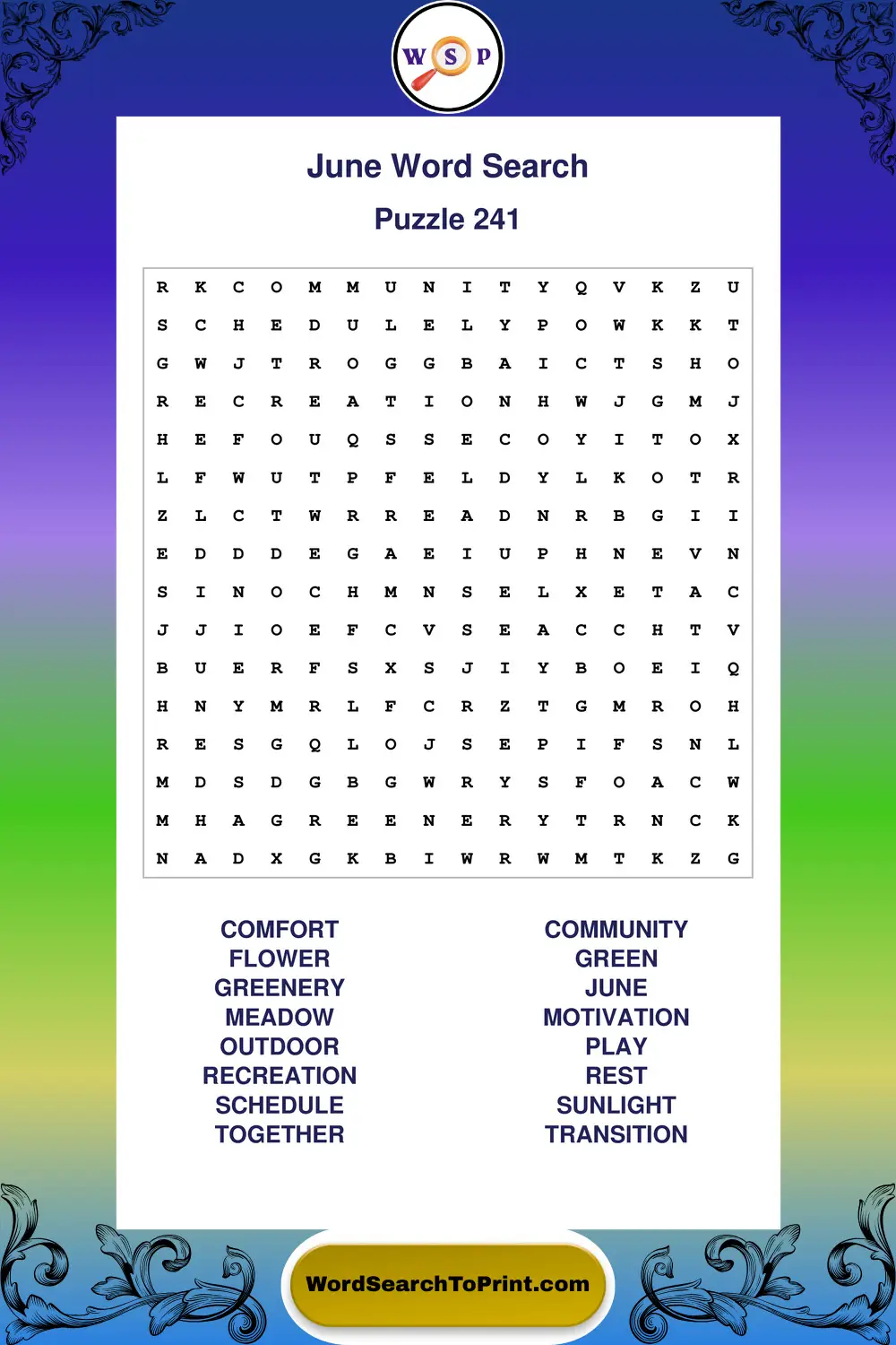 June Word Search Puzzle 241