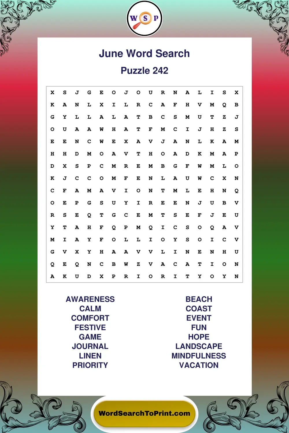 June Word Search Puzzle 242