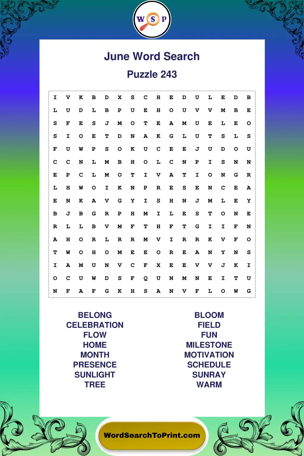 June Word Search Puzzle 243