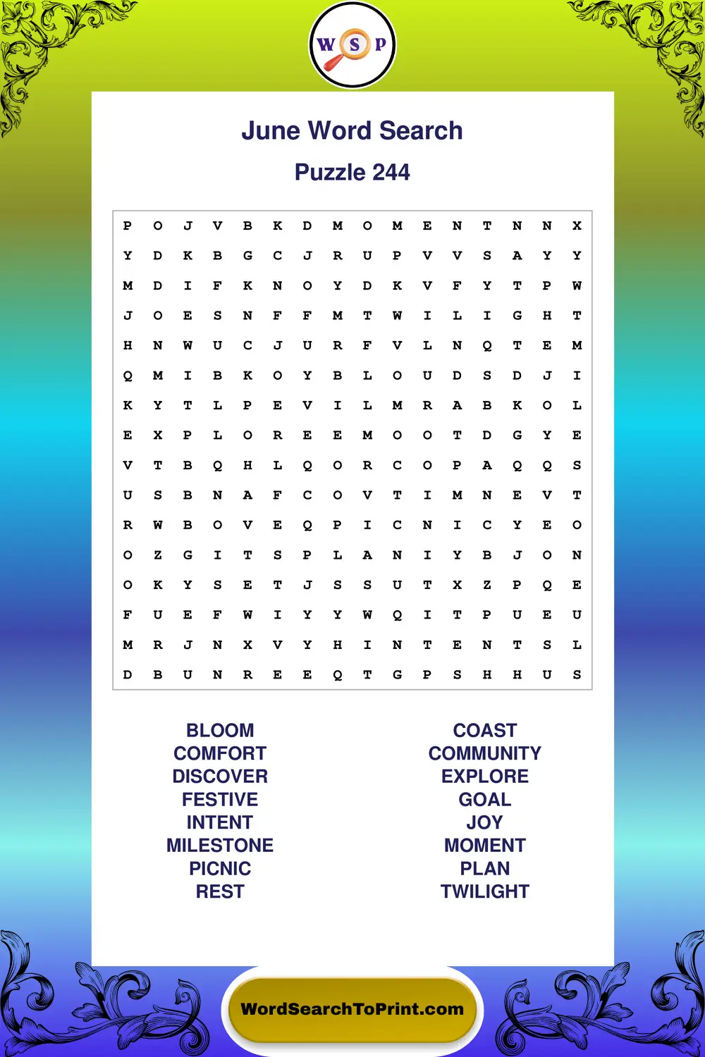 June Word Search Puzzle 244