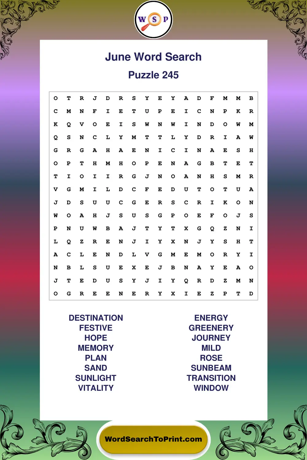 June Word Search Puzzle 245
