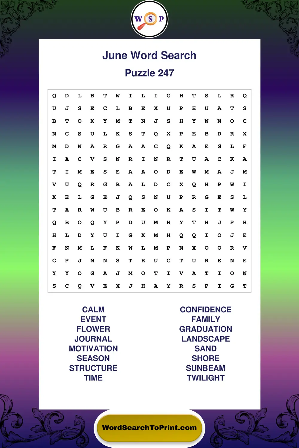 June Word Search Puzzle 247