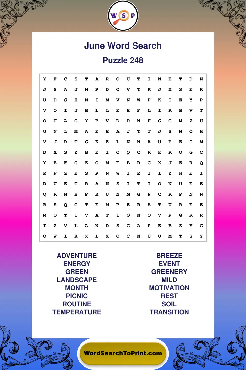June Word Search Puzzle 248