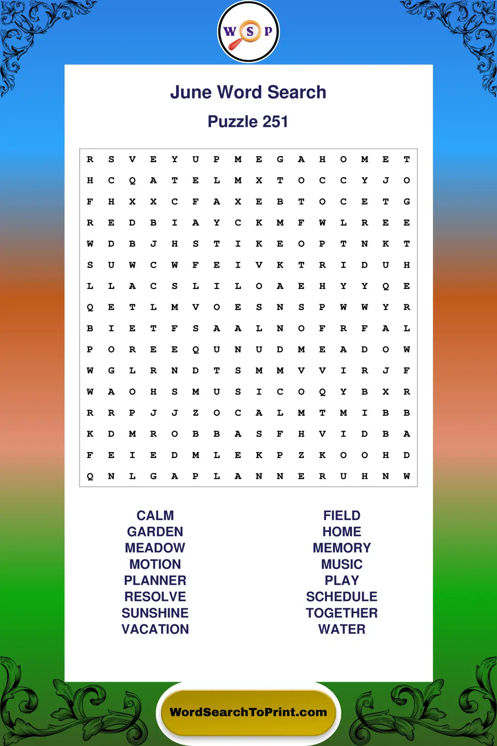 June Word Search Puzzle 251