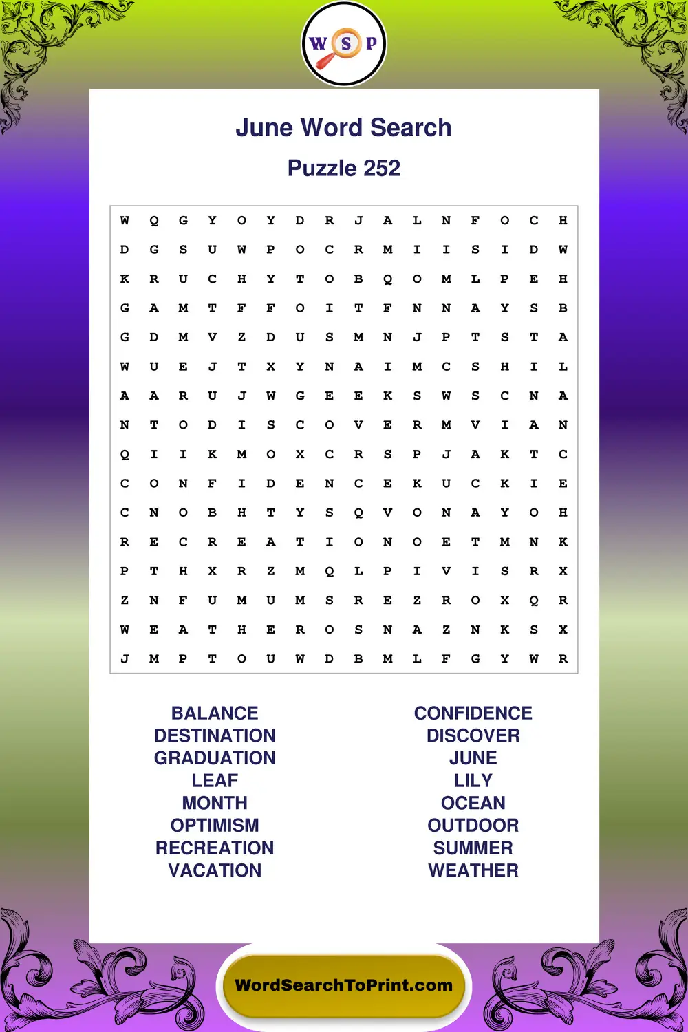 June Word Search Puzzle 252