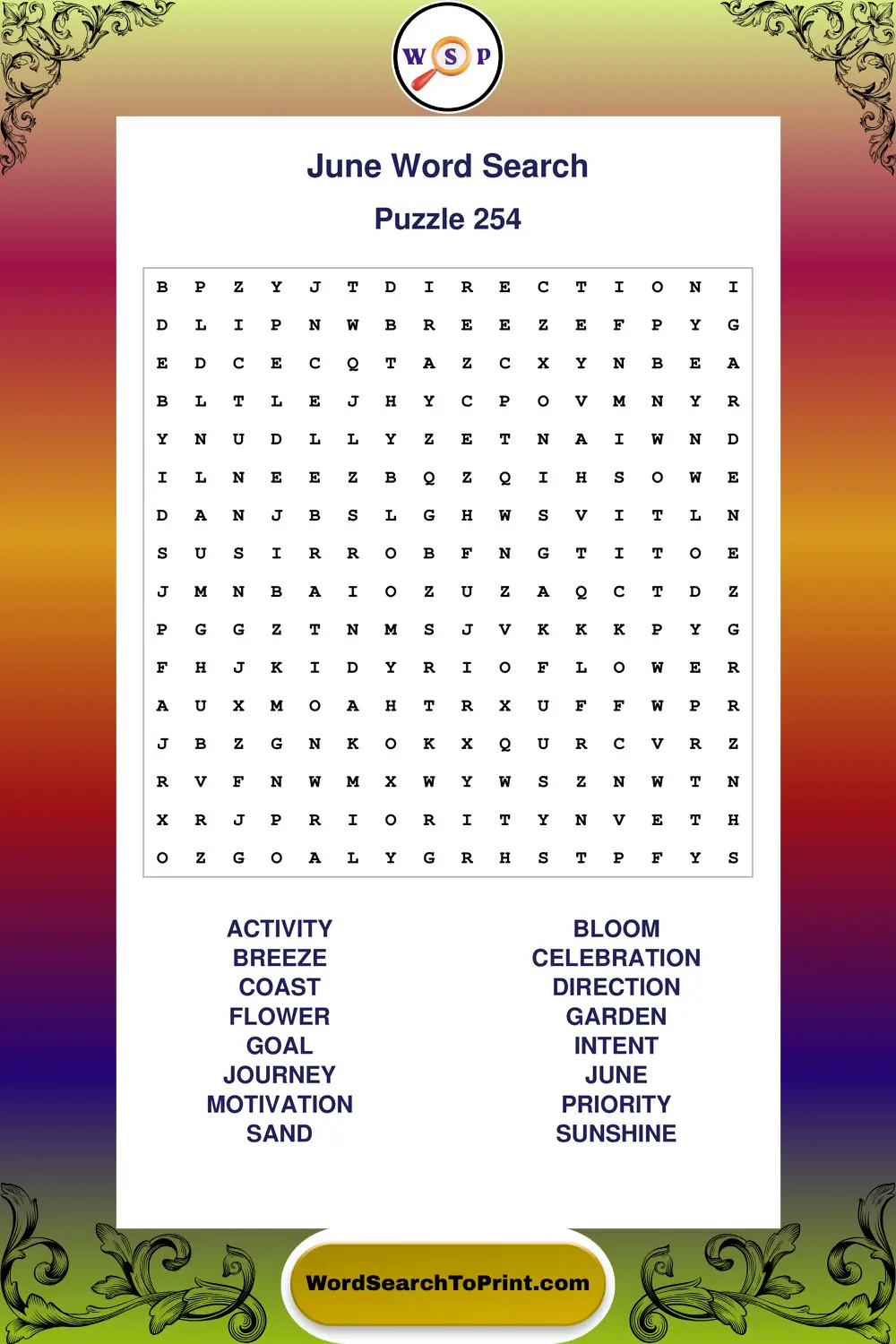 June Word Search Puzzle 254