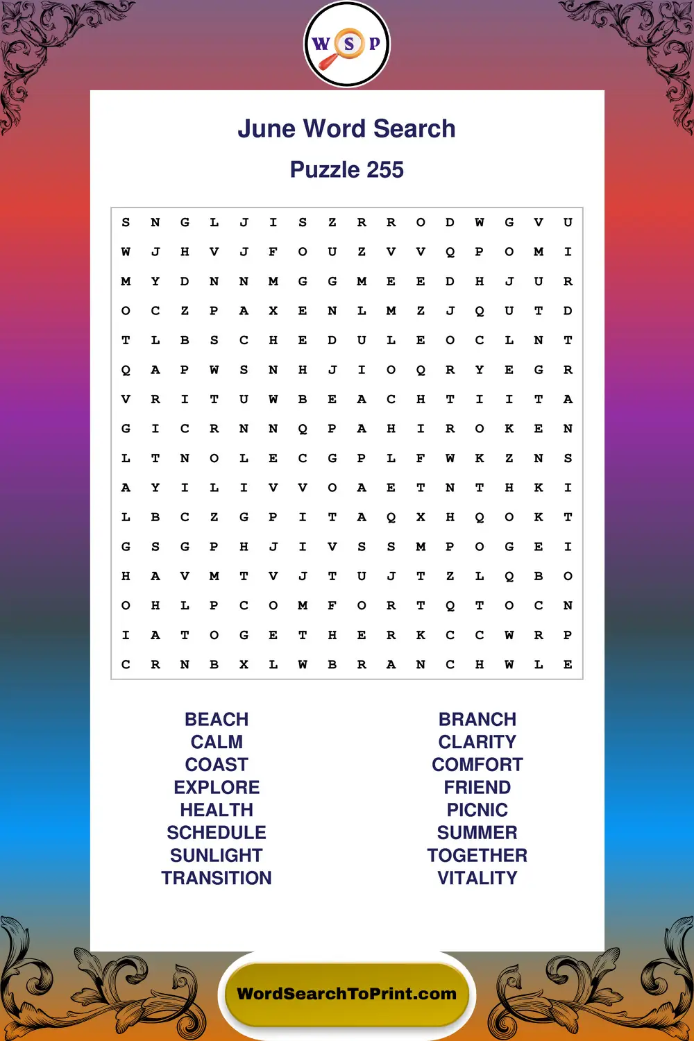June Word Search Puzzle 255