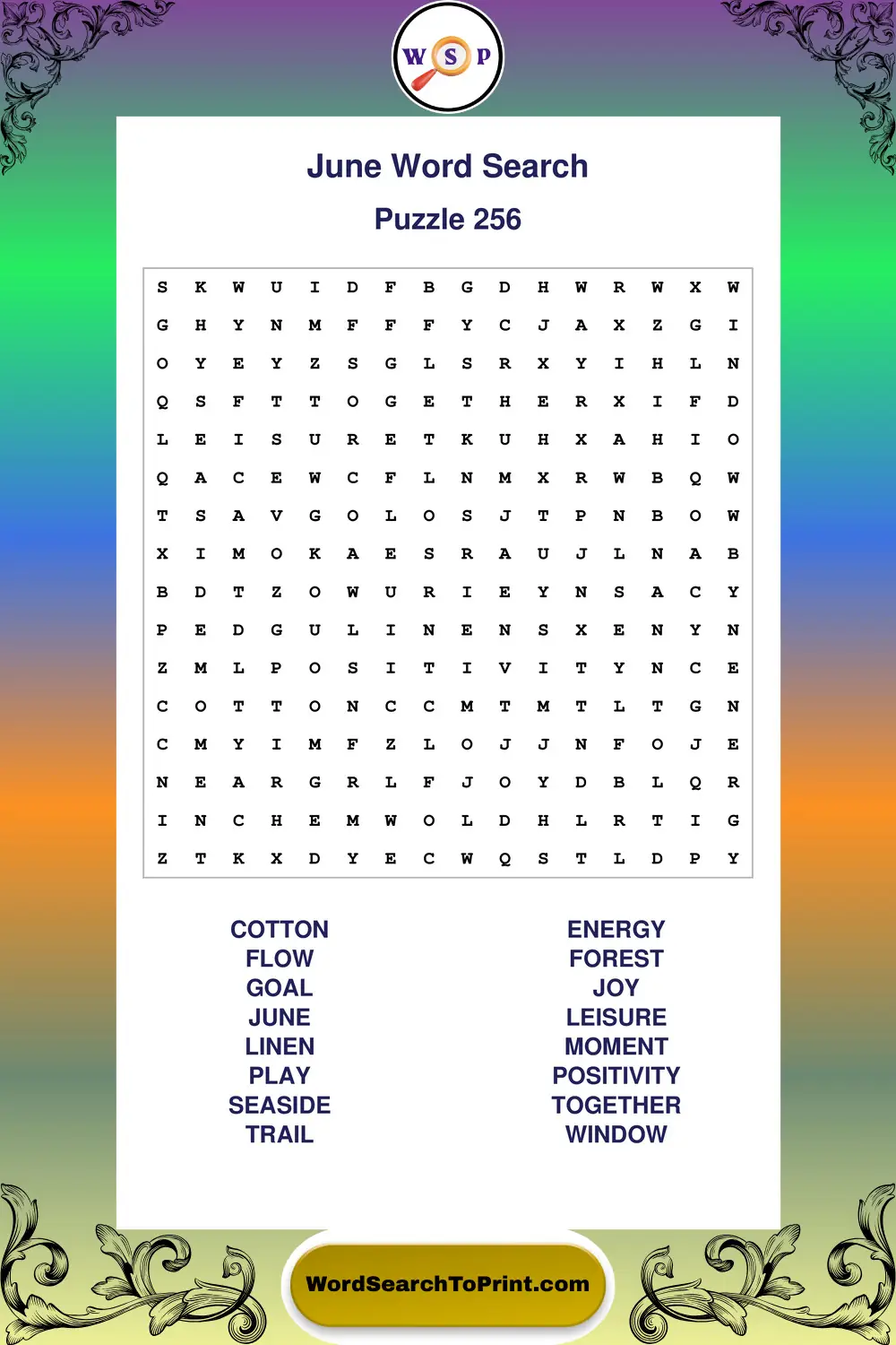 June Word Search Puzzle 256
