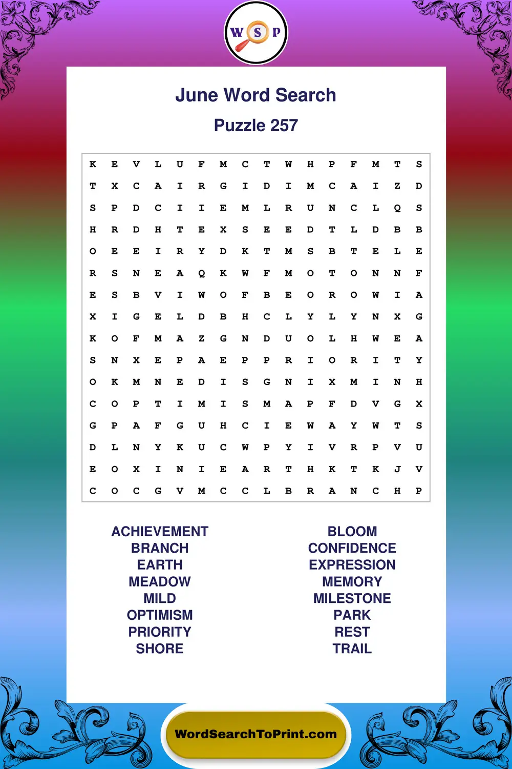 June Word Search Puzzle 257