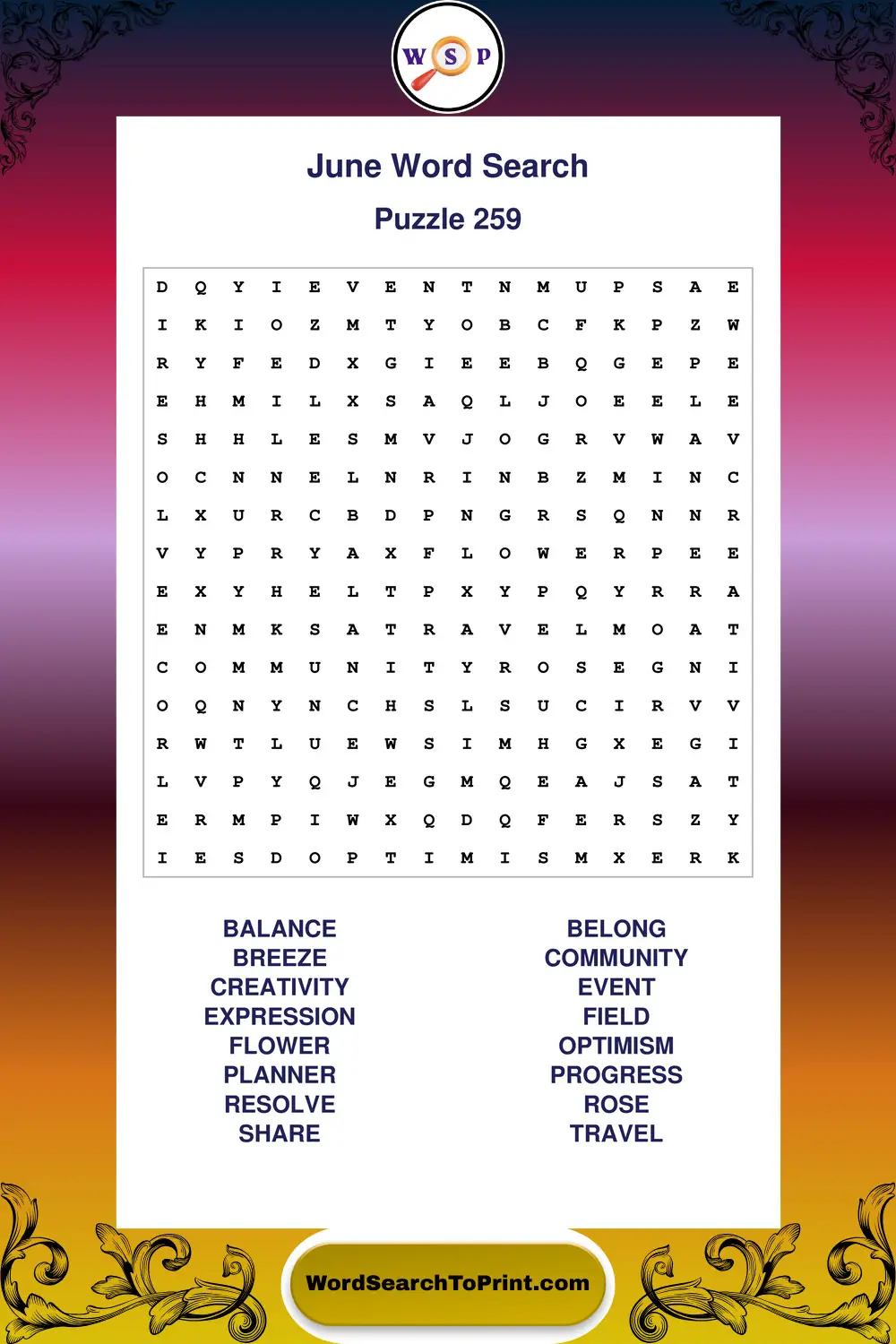 June Word Search Puzzle 259