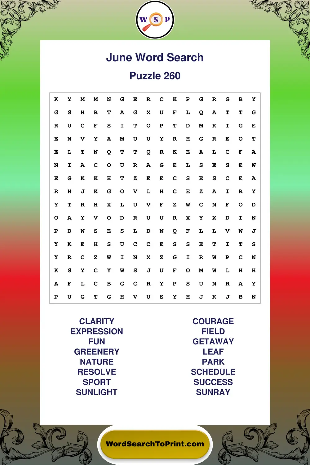 June Word Search Puzzle 260