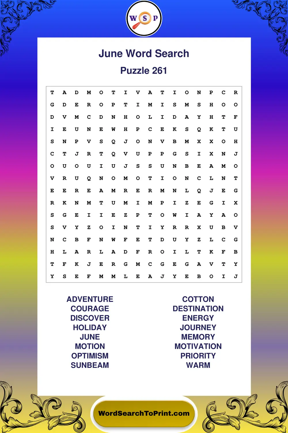 June Word Search Puzzle 261