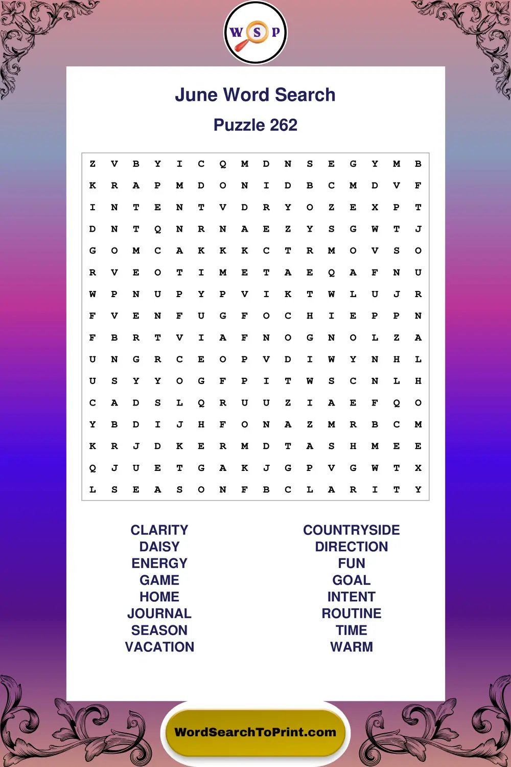 June Word Search Puzzle 262