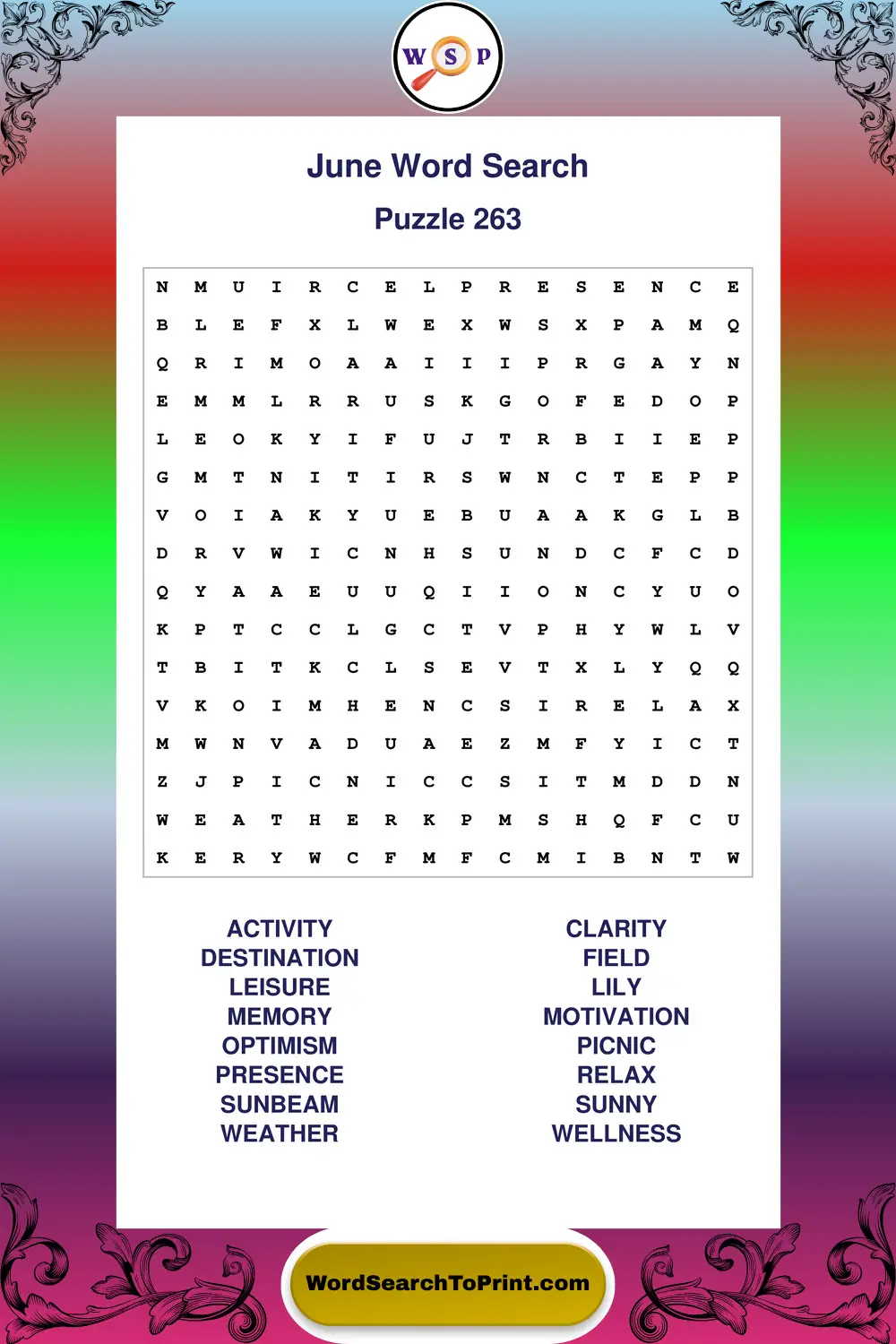 June Word Search Puzzle 263