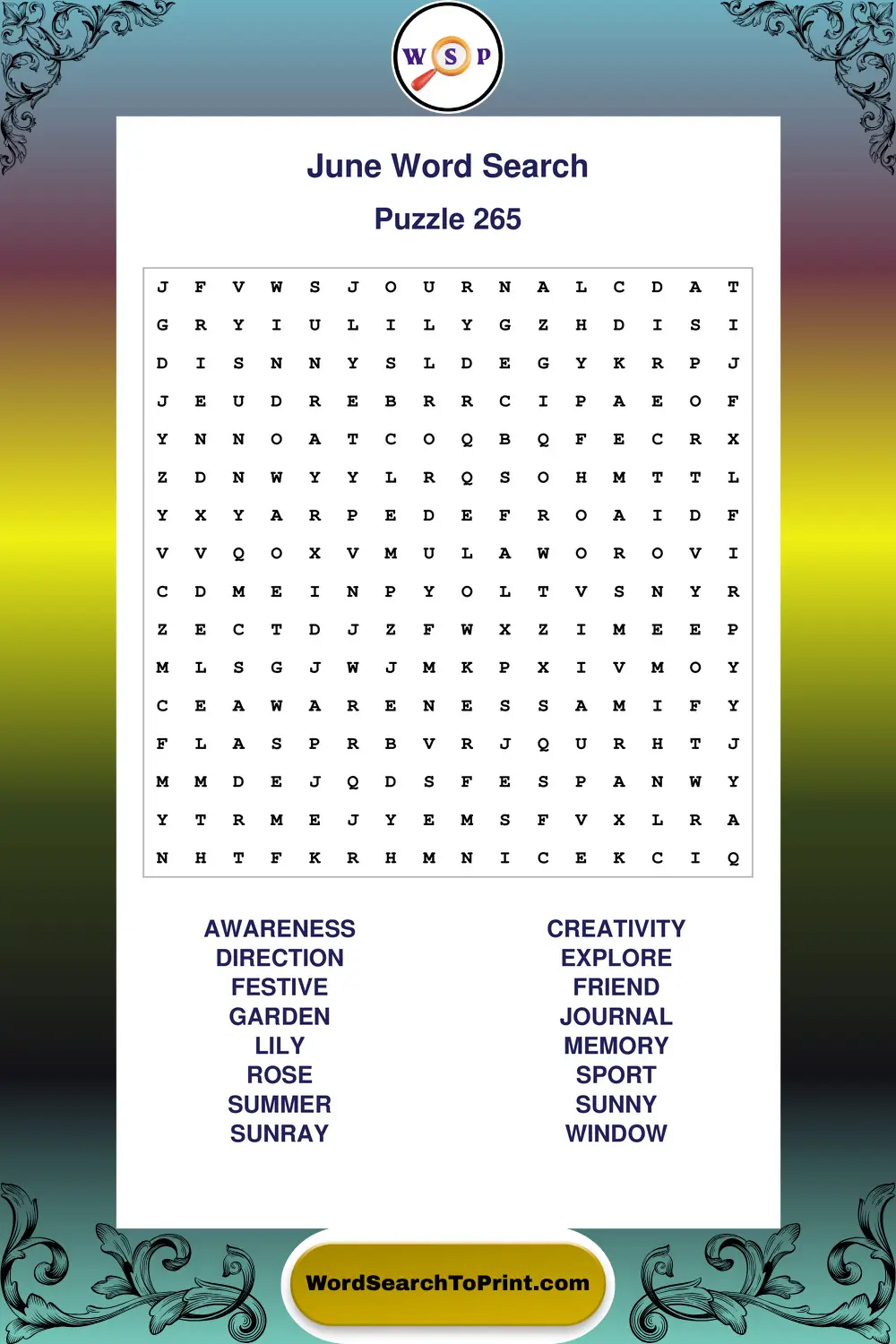 June Word Search Puzzle 265