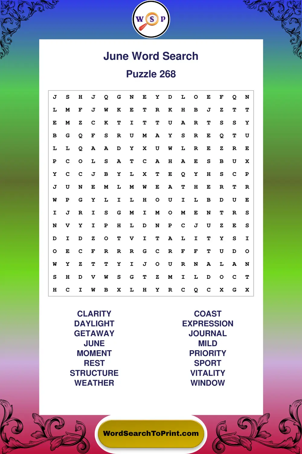 June Word Search Puzzle 268