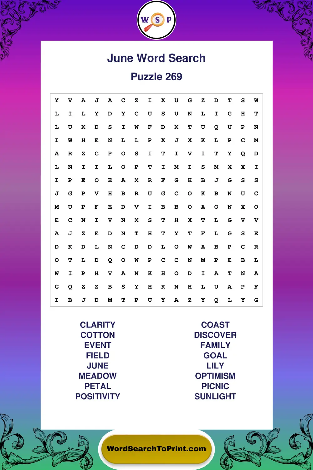 June Word Search Puzzle 269