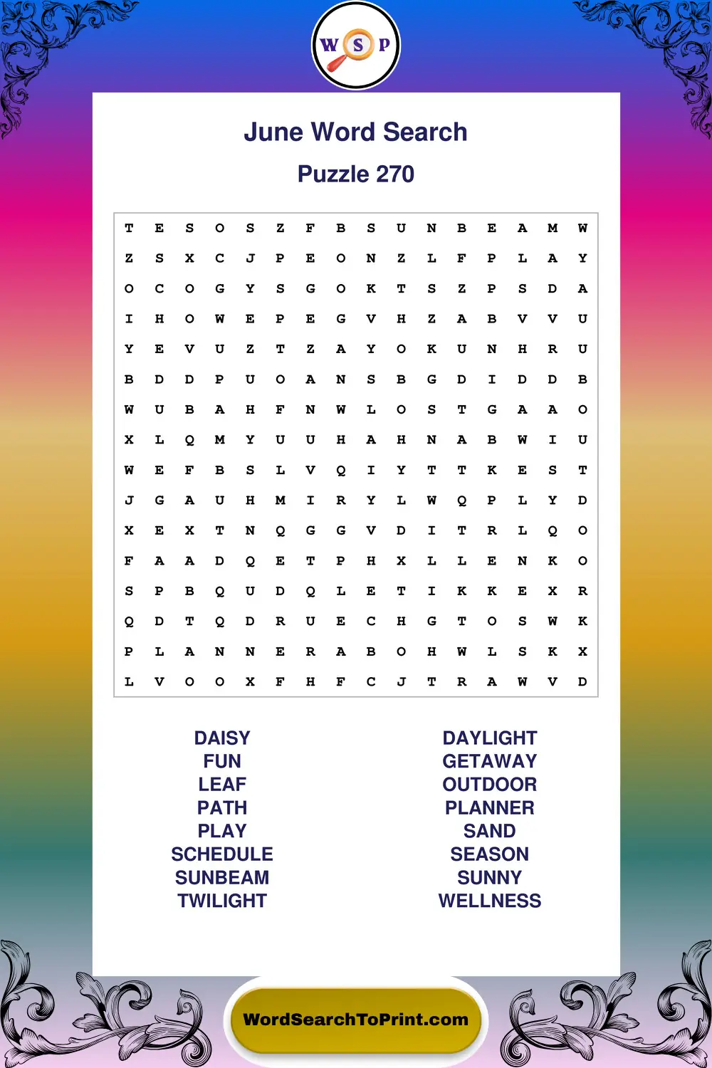 June Word Search Puzzle 270