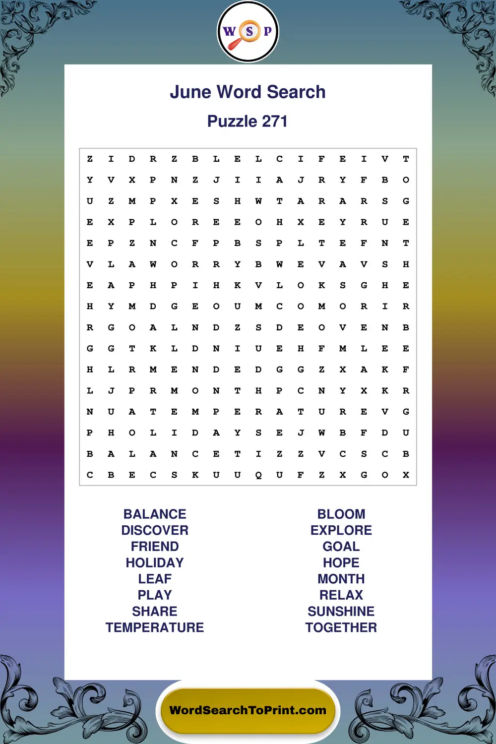 June Word Search Puzzle 271