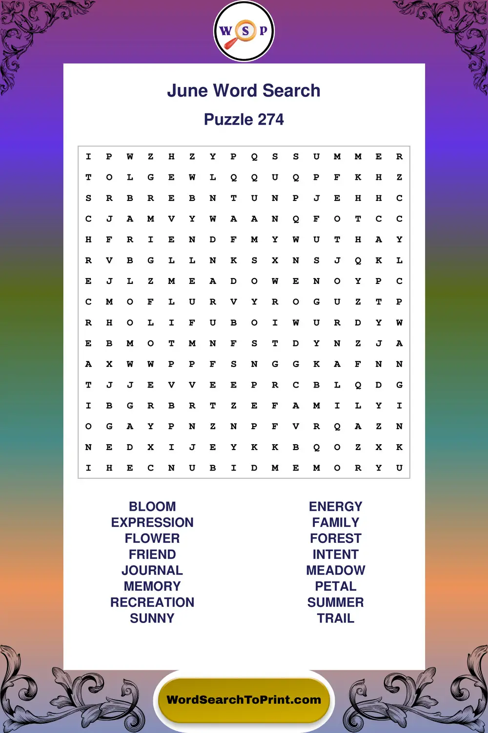 June Word Search Puzzle 274