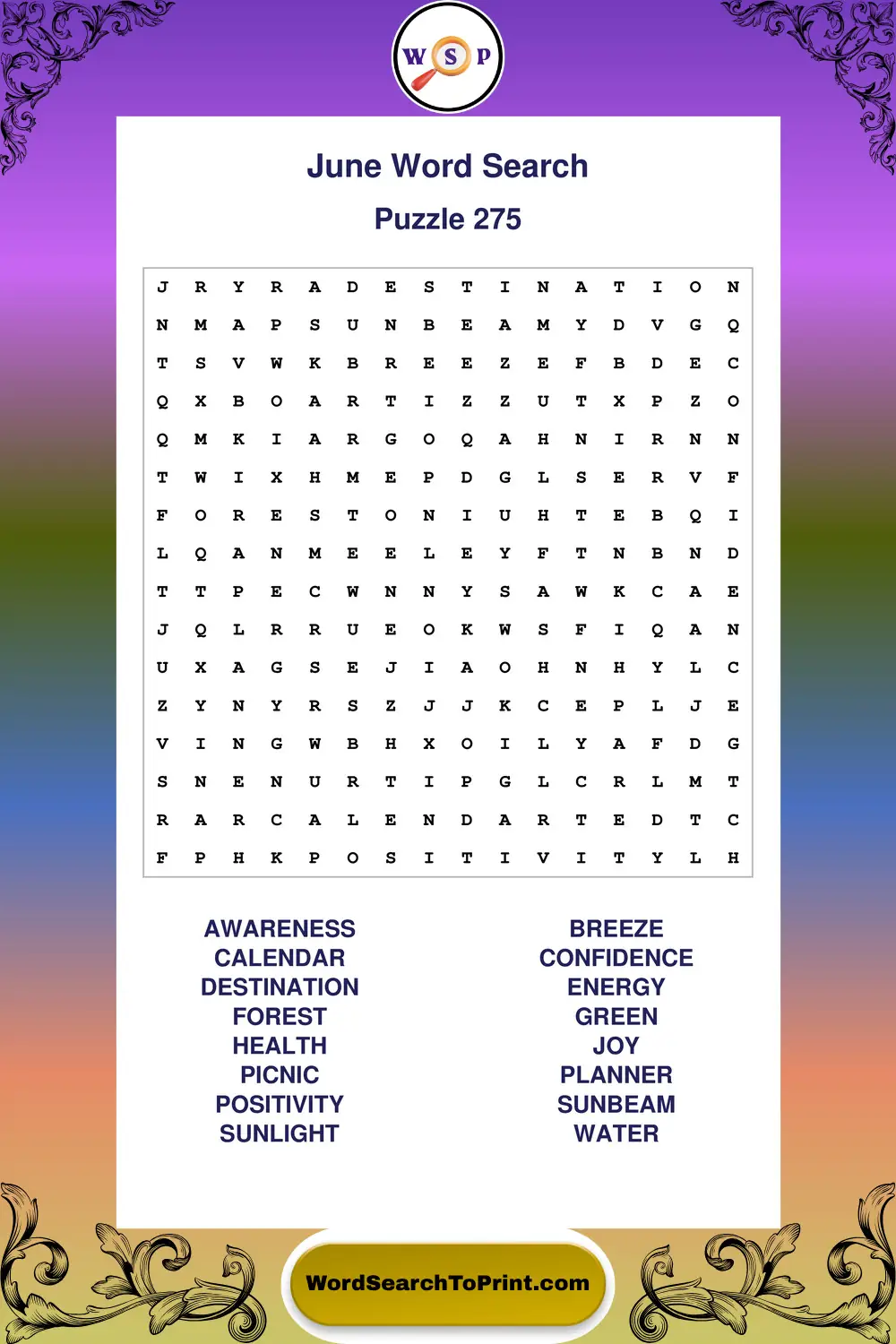 June Word Search Puzzle 275