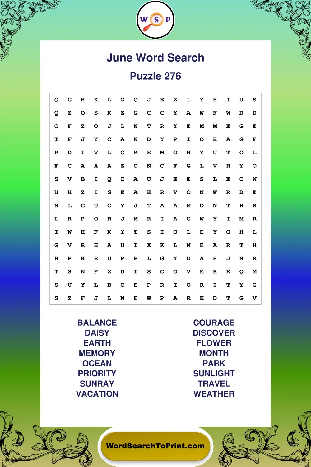 June Word Search Puzzle 276