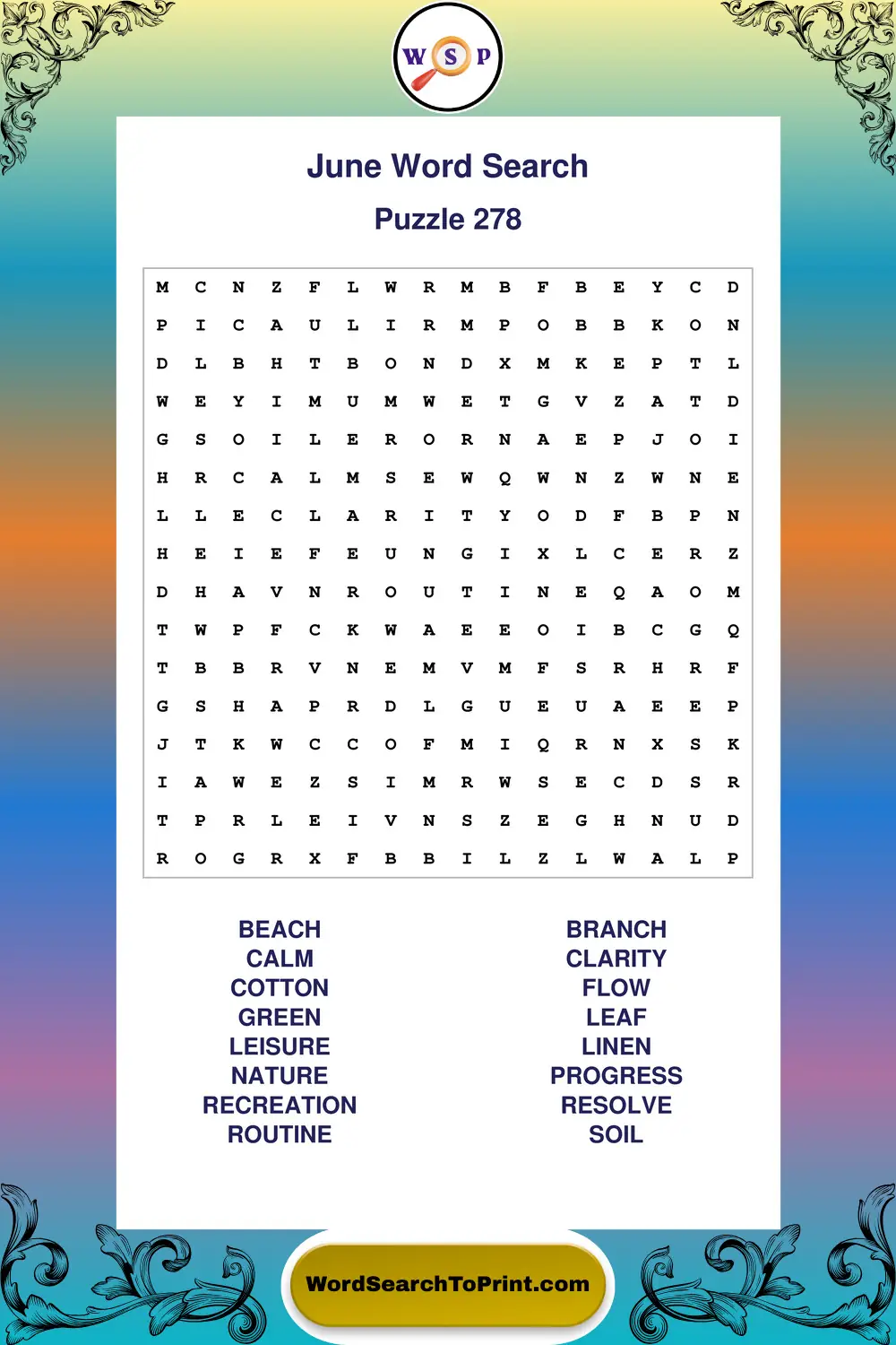 June Word Search Puzzle 278