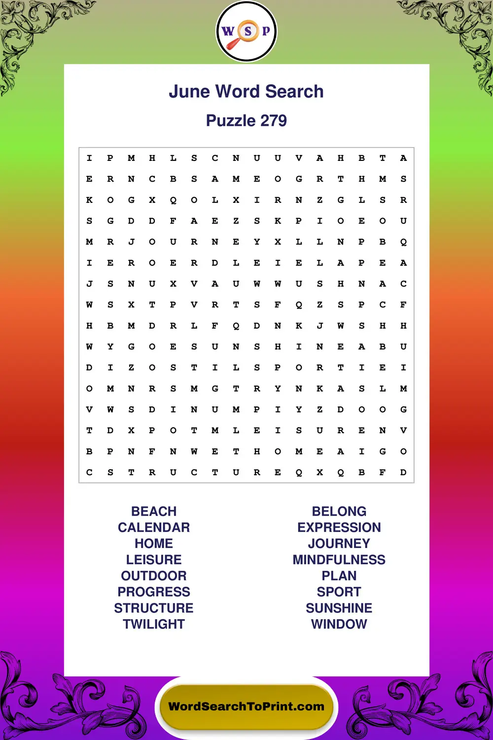 June Word Search Puzzle 279