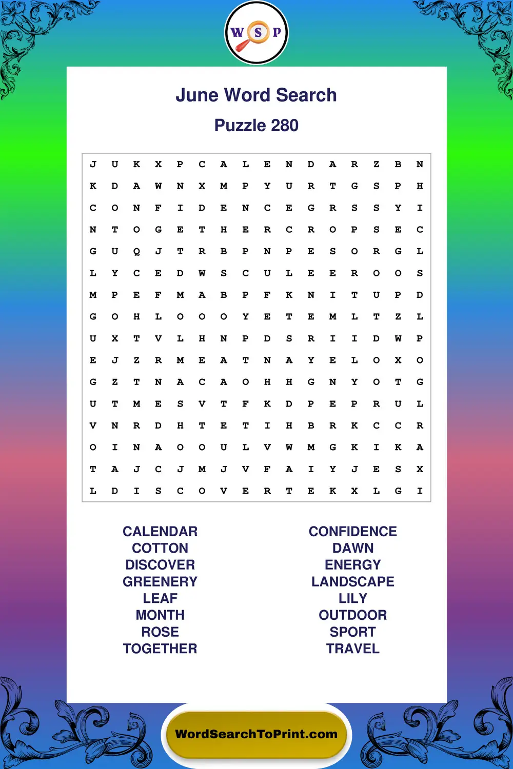 June Word Search Puzzle 280