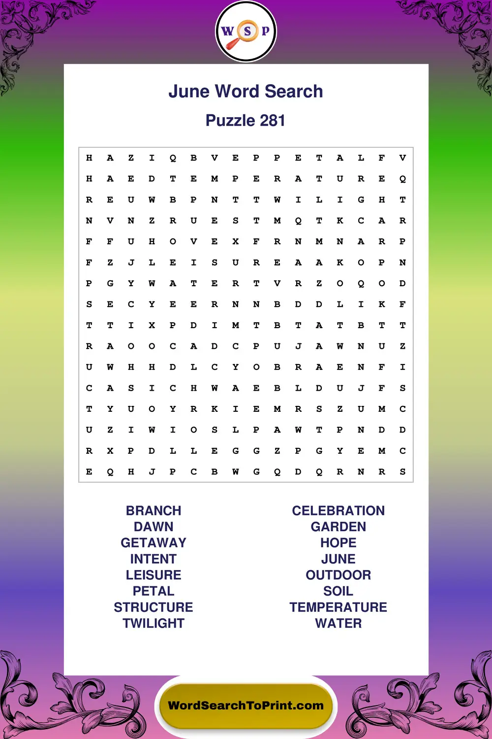 June Word Search Puzzle 281