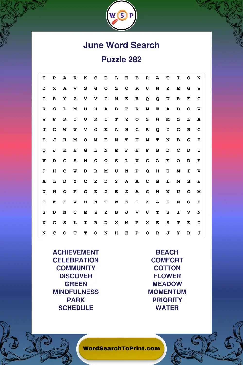 June Word Search Puzzle 282