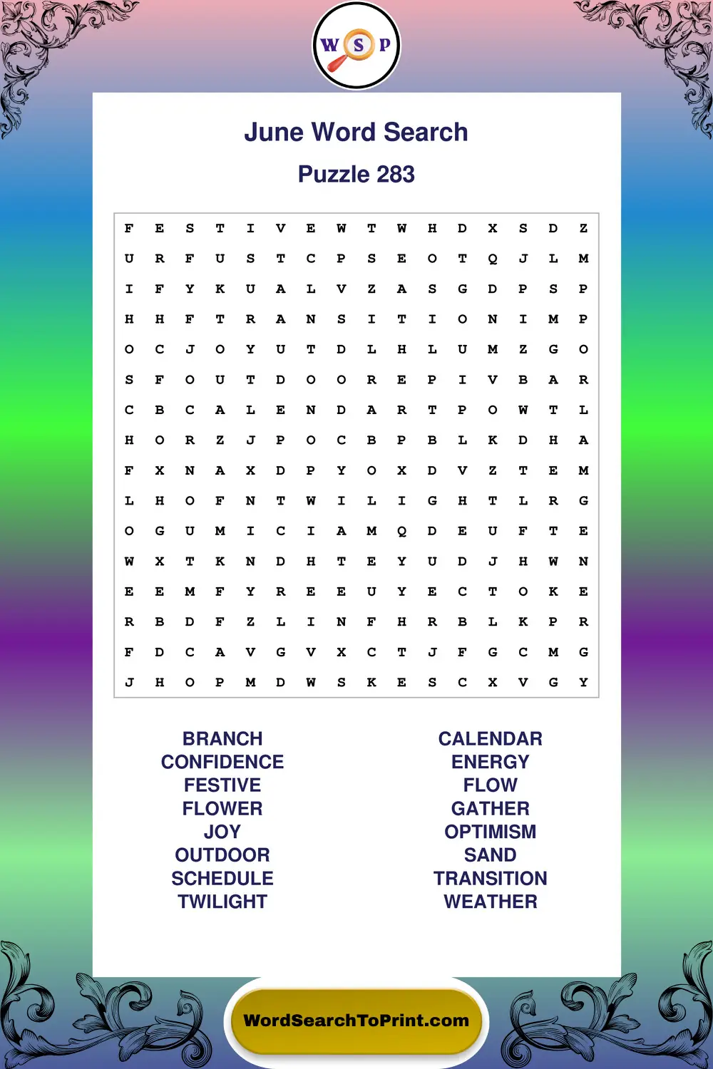June Word Search Puzzle 283