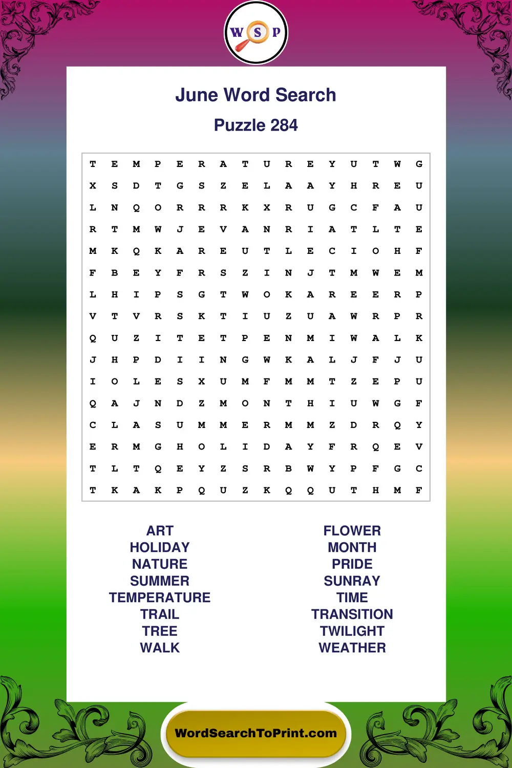 June Word Search Puzzle 284