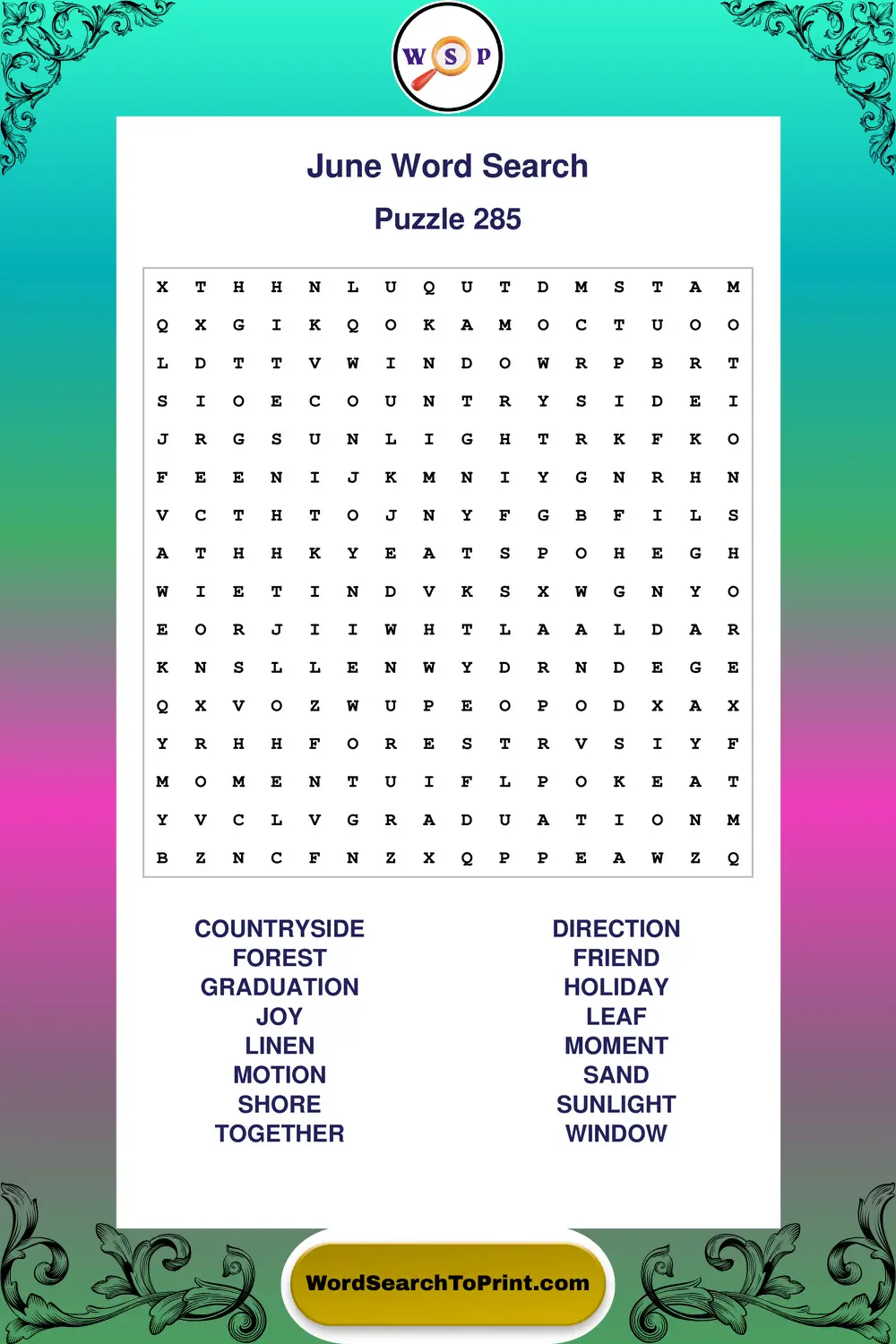 June Word Search Puzzle 285