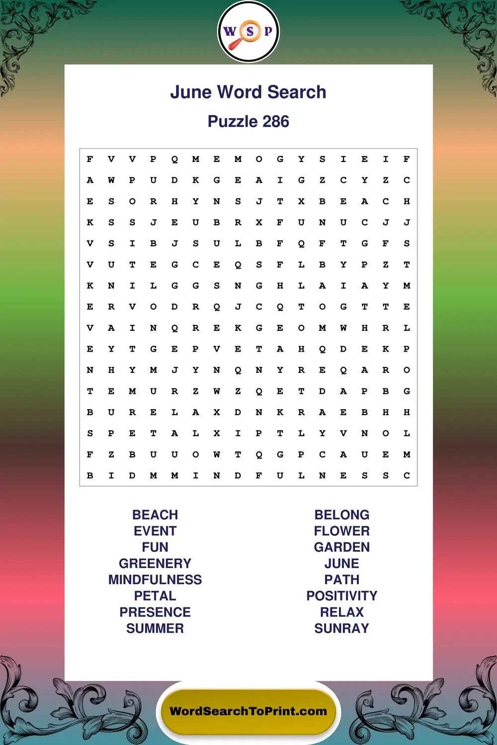 June Word Search Puzzle 286